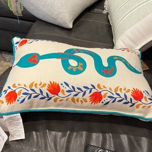 Little Birdie home Turquoise and Red Floral Snake Pillow brand new with tag